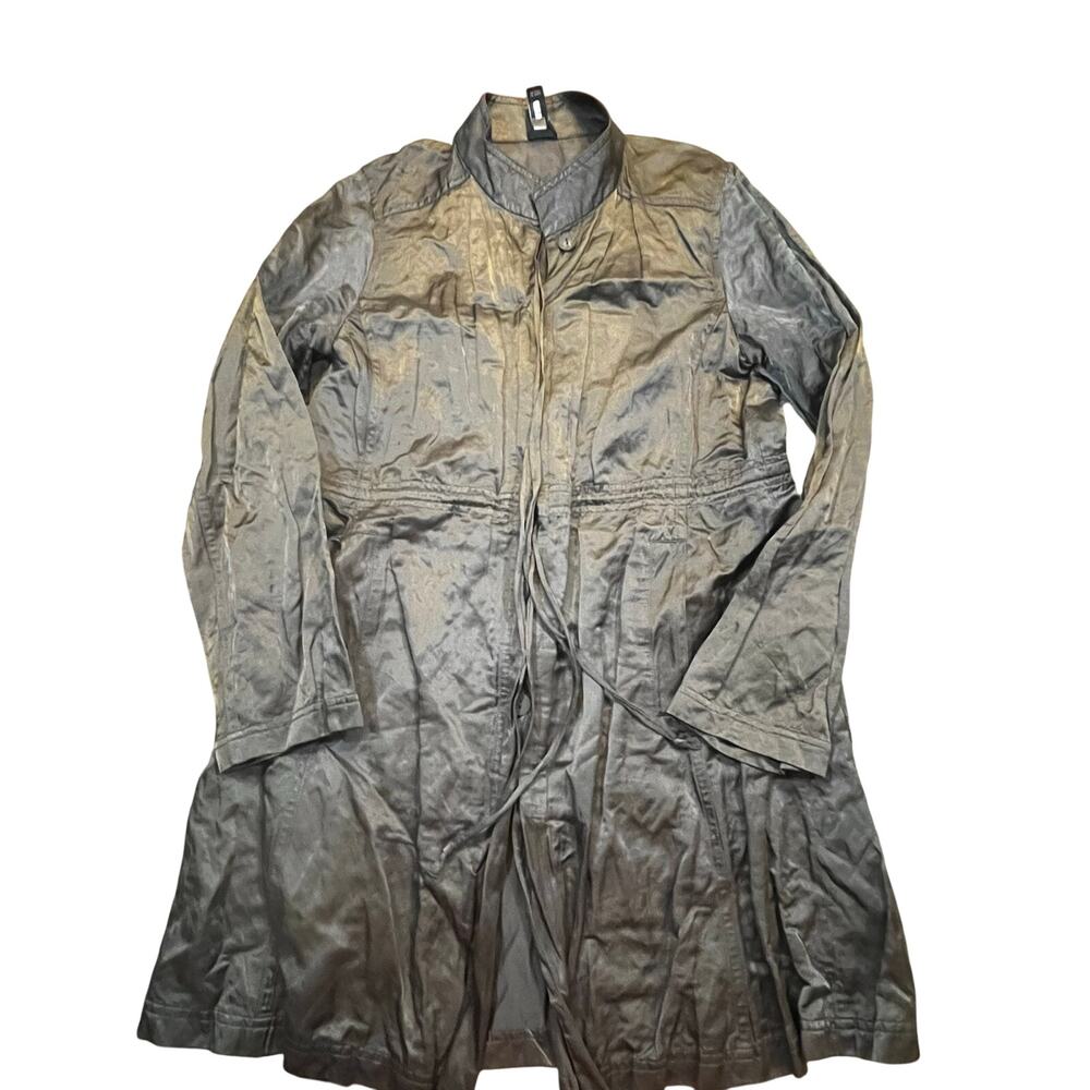 Eileen Fisher Metallic Gray Crinkle Coat Jacket Women M Tunic Mandarin Collar